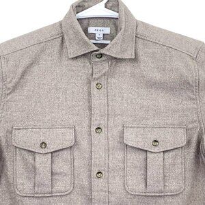 Reiss Chase Twin Pocket Overshirt Regular Fit Textured Feel Beige Small